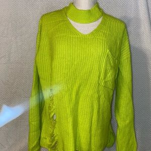 Neon distressed cutout sweater